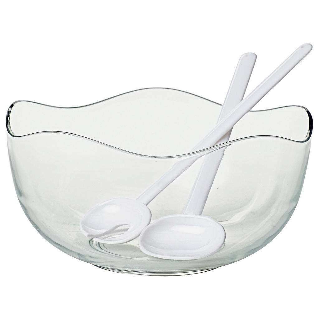 Homeware Salatschüssel-Set 3-teilig Glas, Weiß