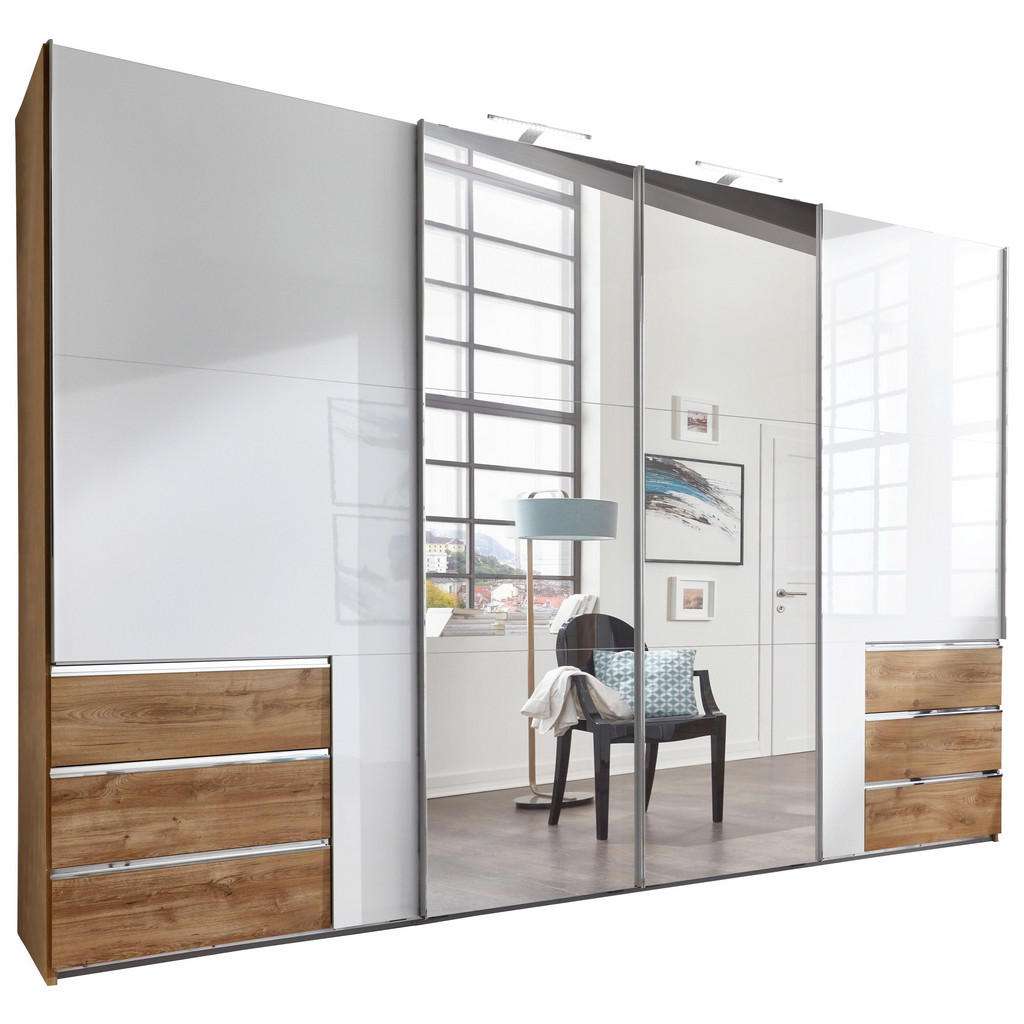 Carryhome SCHWEBETÜRENSCHRANK 4-türig Weiß, Braun