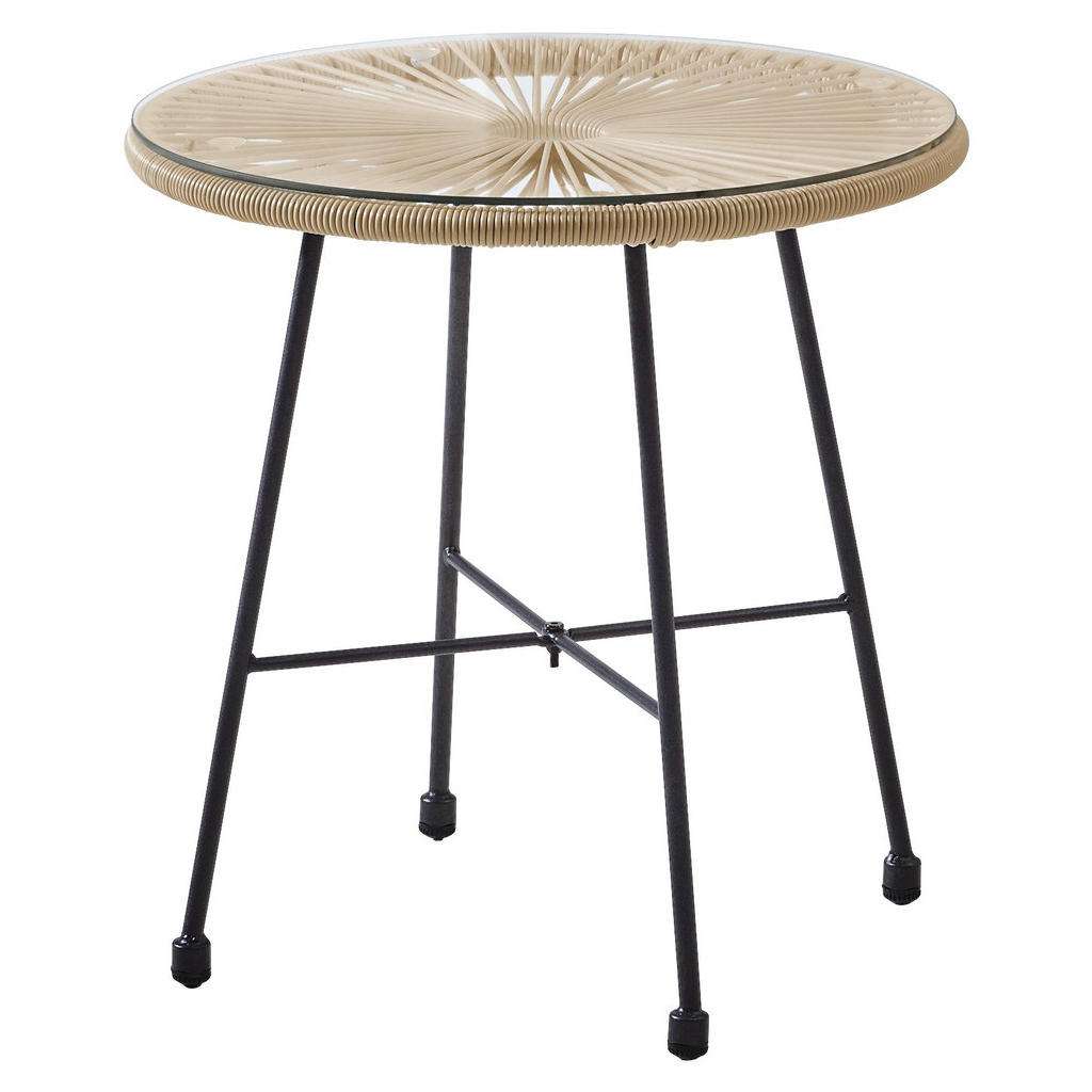 Ambia Garden GARTENBEISTELLTISCH Metall, Kunststoff, Glas, Schwarz, Braun