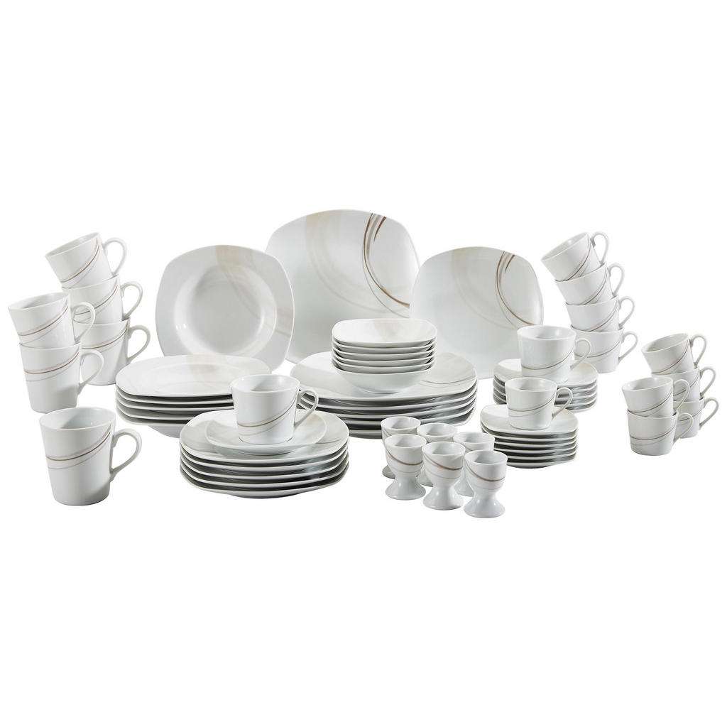 Ritzenhoff Breker Porzellan KOMBISERVICE 60-teilig, Weiß, Braun