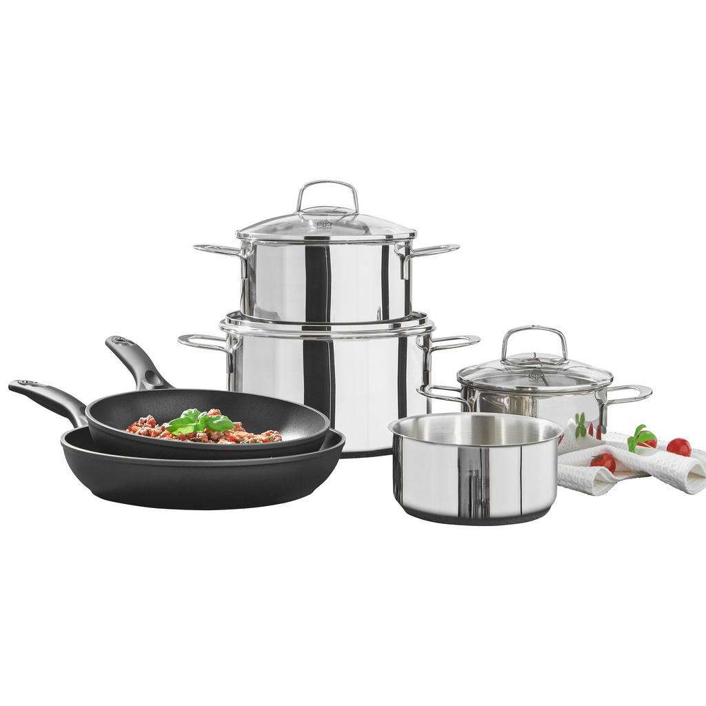 Schulte Ufer KOCHTOPFSET Aluminium, Edelstahl 6-teilig, Schwarz, Silber