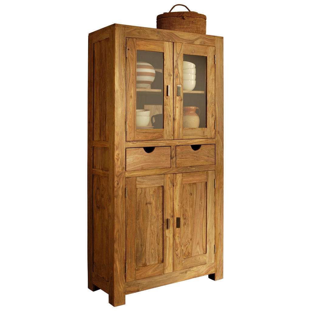XXXL VITRINE Sheesham massiv Mehrfarbig