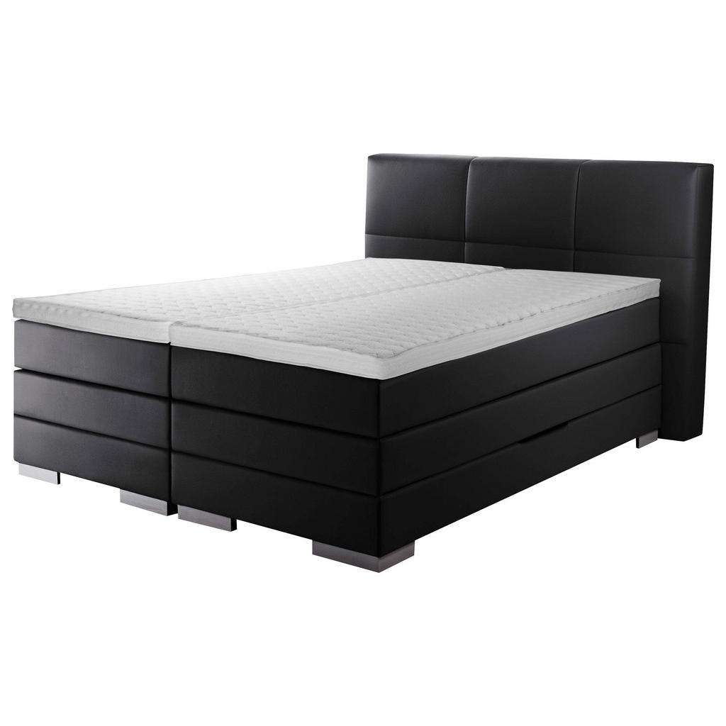 Novel BOXSPRINGBETT 'PRINZ' H3 Lederlook 120/200 cm INKL. Matratze, gepolstertes Kopfteil, Topper, Schwarz