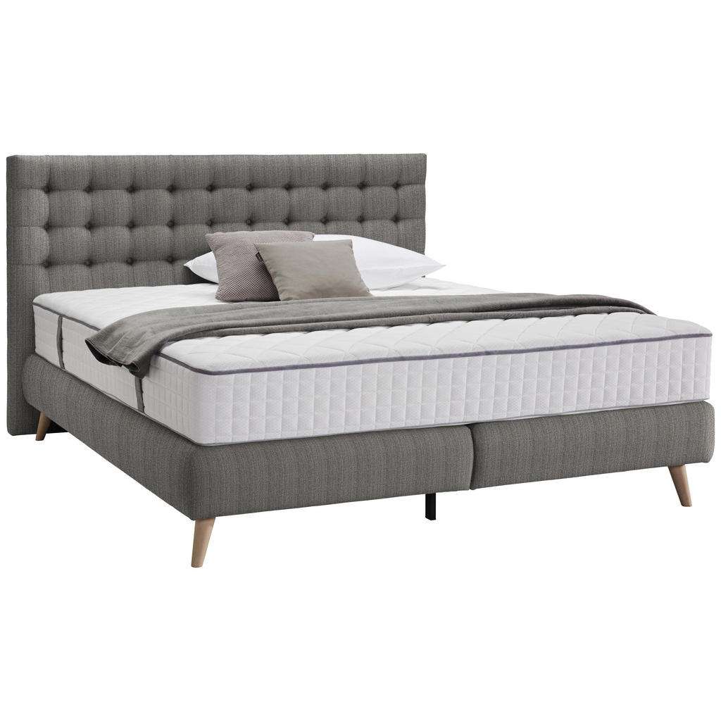 Welnova BOXSPRINGBETT Jersey, Webstoff 180/200 cm INKL. Matratze, Topper, Grau