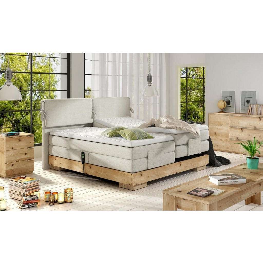 Valnatura BOXSPRINGBETT Webstoff 180/200 cm INKL. Matratze, Topper, Beige, Braun