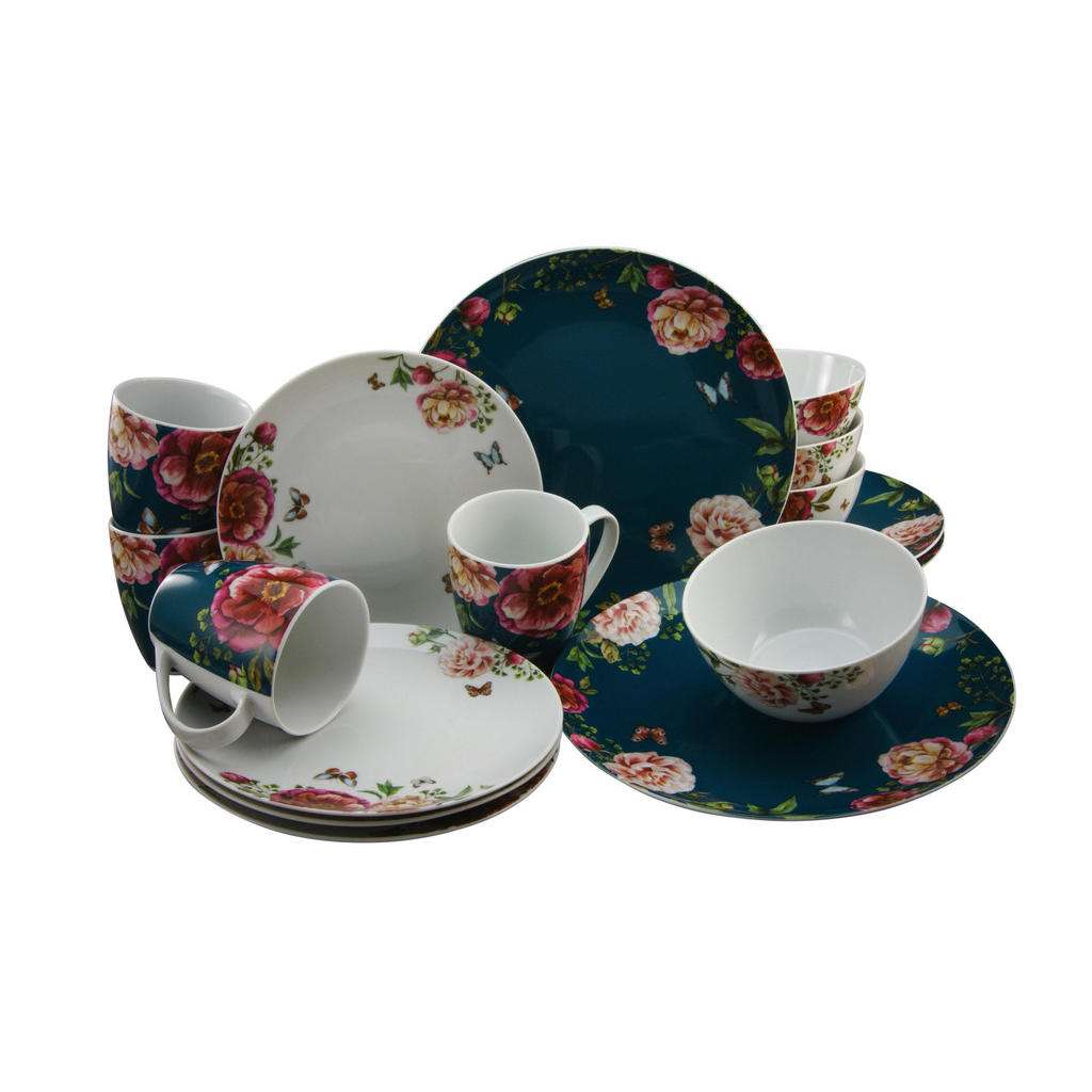 Creatable Porzellan KOMBISERVICE 16-teilig, Weiß, Blau