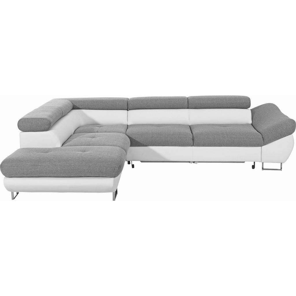 Hom`in Ecksofa Weiß Lederlook, Webstoff