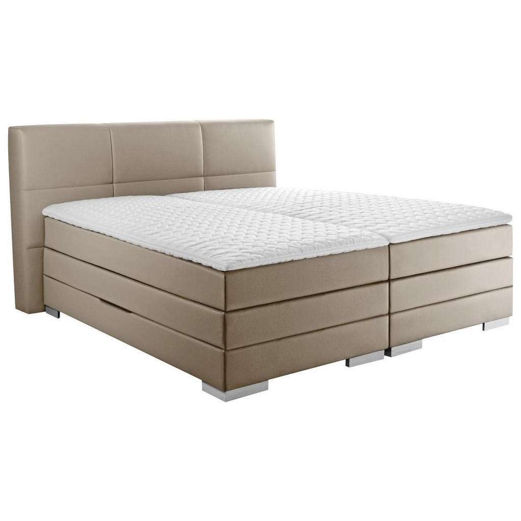 Novel BOXSPRINGBETT 'PRINZ' H3 Lederlook 140/200 cm INKL. Matratze, gepolstertes Kopfteil, Topper, Grau