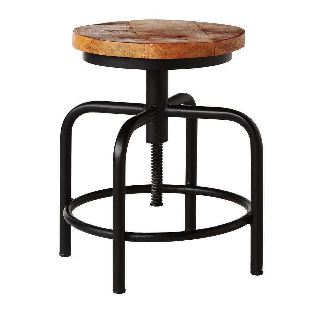 Carryhome HOCKER Mangoholz massiv Mehrfarbig, Schwarz