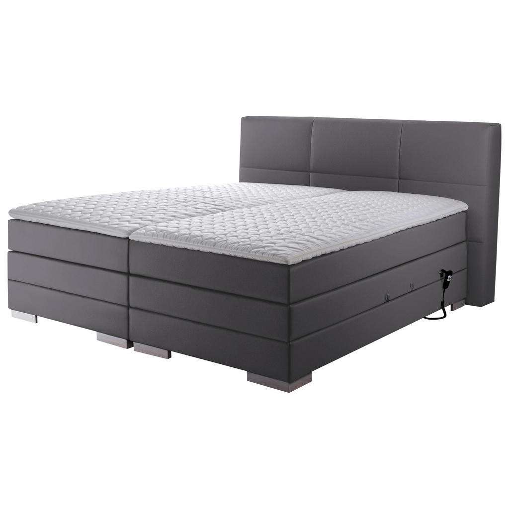 Novel BOXSPRINGBETT 'PRINZ' H2 Lederlook 160/200 cm INKL. Matratze, gepolstertes Kopfteil, Topper, motorische Verstellbarkeit, Grau