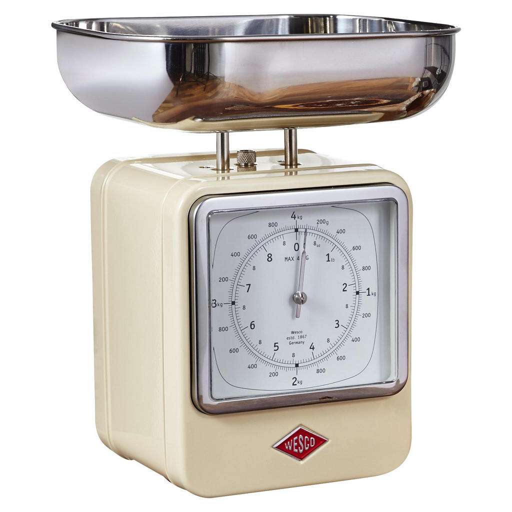 Wesco Retro Küchenwaage mit Uhr, Beige, Silber