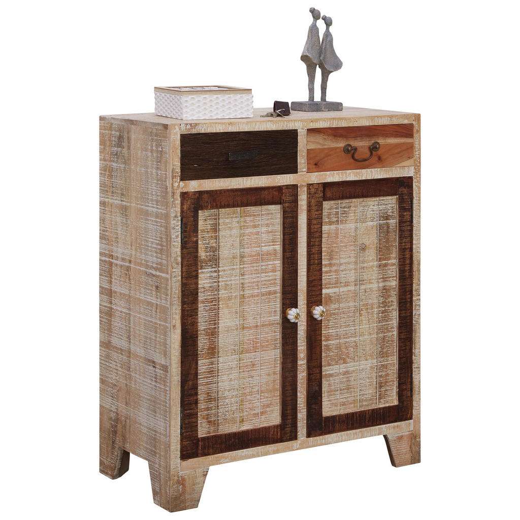 Landscape SCHUHSCHRANK Mangoholz massiv antik Braun, Beige, Braun