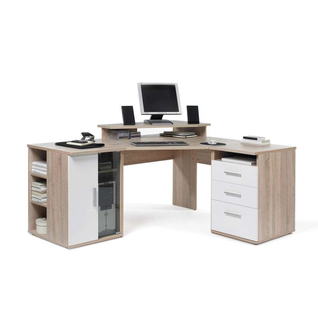 Carryhome ECKSCHREIBTISCH Weiß, Braun