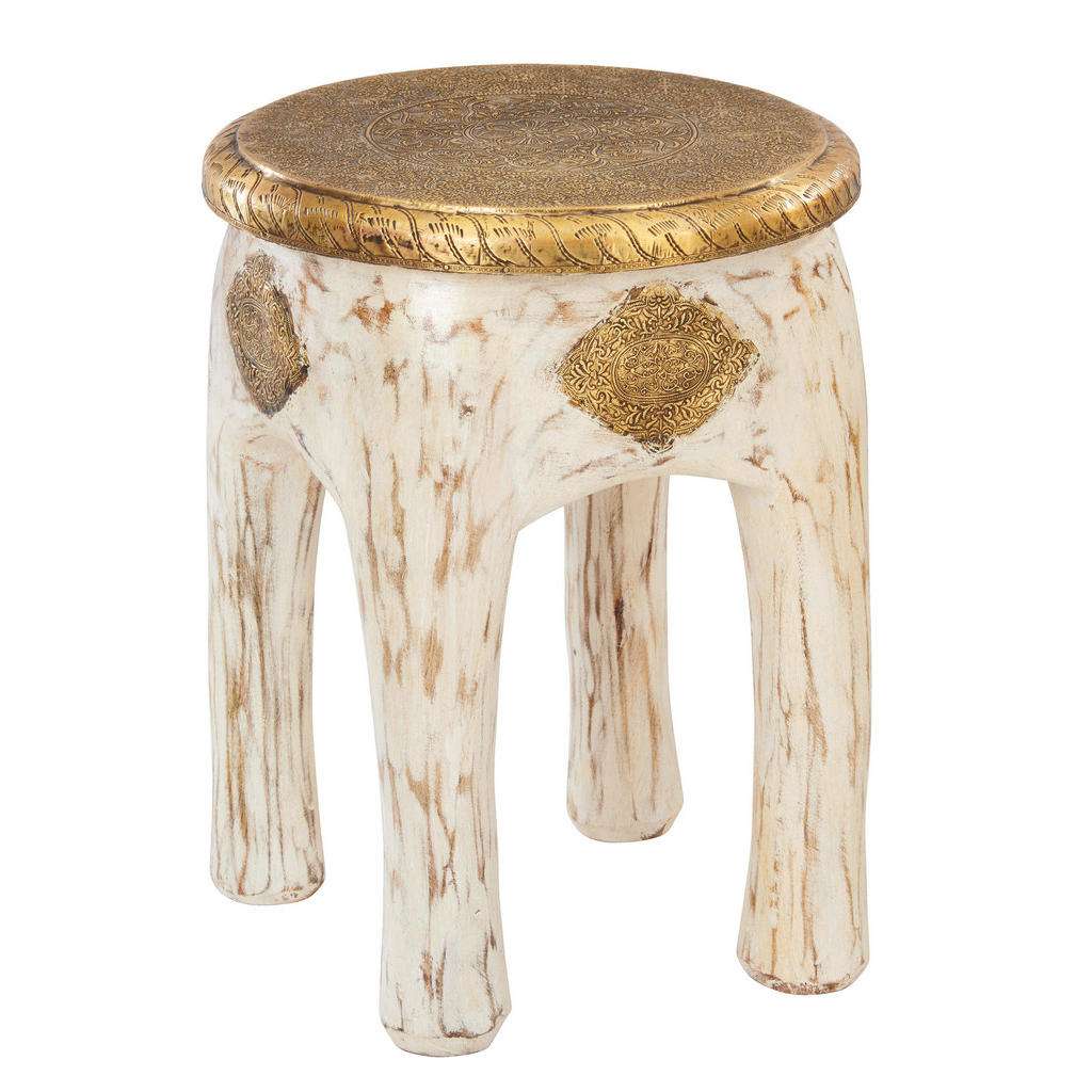 Landscape HOCKER Mangoholz Weiß, Gold