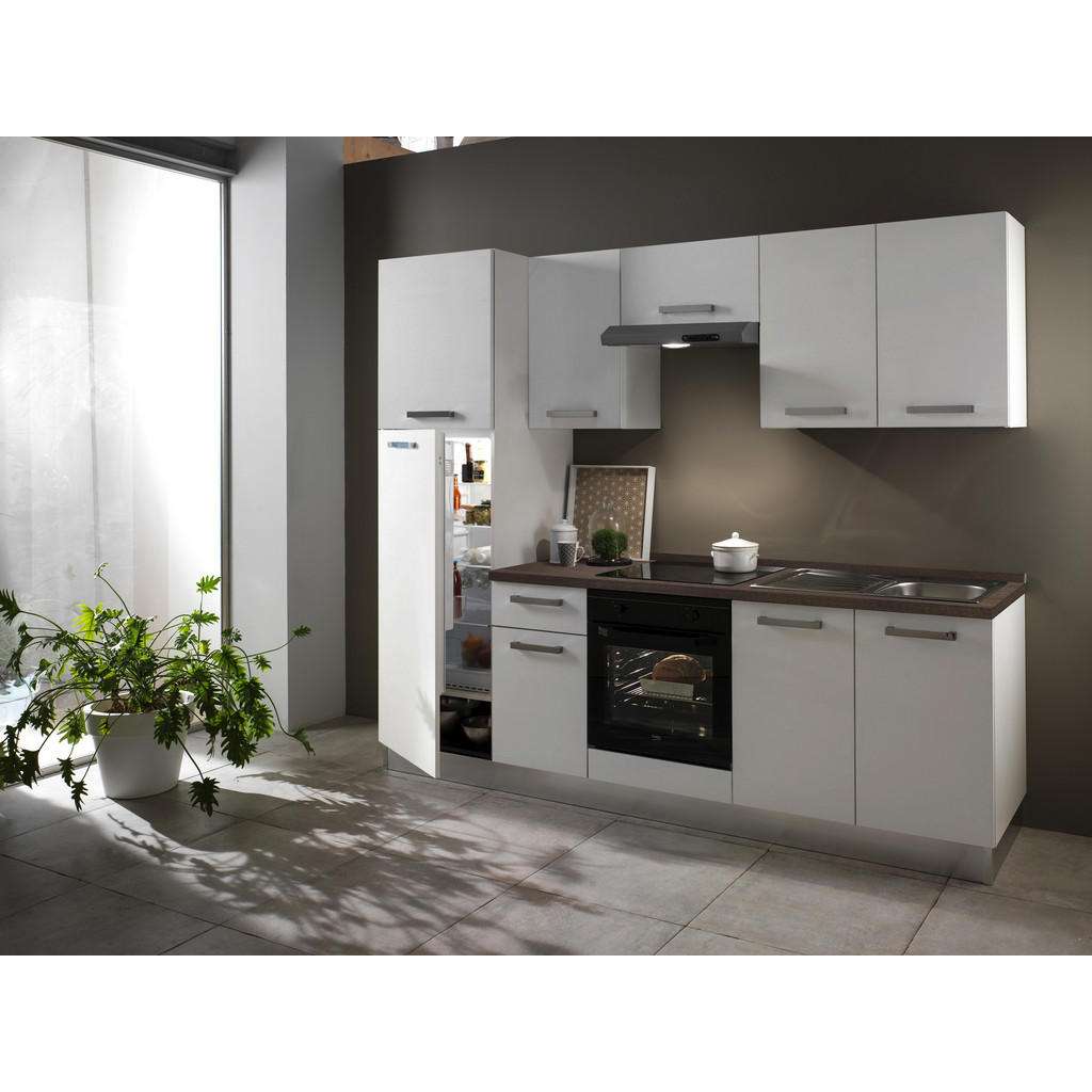 XXXL KÜCHENBLOCK E-Geräte, Kühlgefrierkombination, Soft-Close-System, Spüle, Weiß