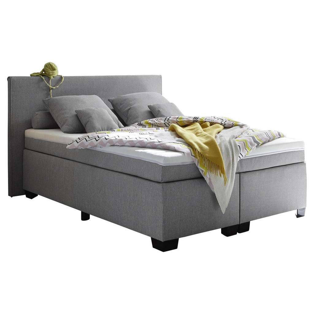 Carryhome BOXSPRINGBETT 140/200 cm INKL. Matratze, gepolstertes Kopfteil, Topper, Grau