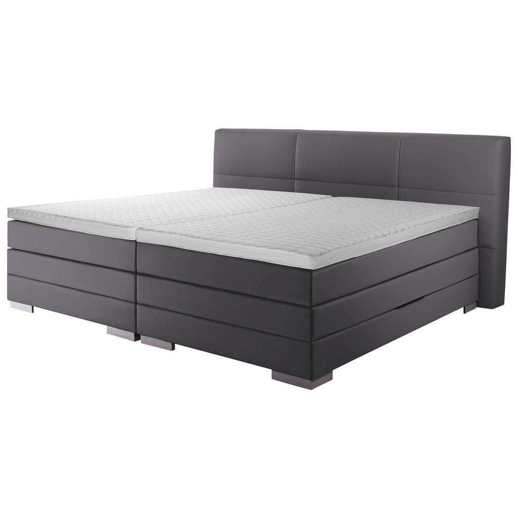 Novel BOXSPRINGBETT 'PRINZ' H3 Lederlook 200/200 cm INKL. Matratze, gepolstertes Kopfteil, Topper, Grau