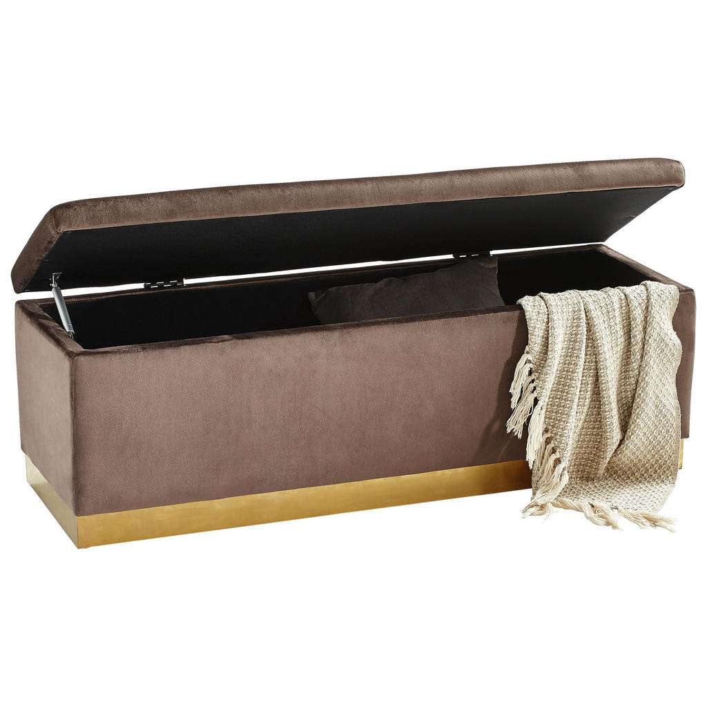 Xora TRUHENBANK Samt Kiefer massiv, Sperrholz Braun, Gold