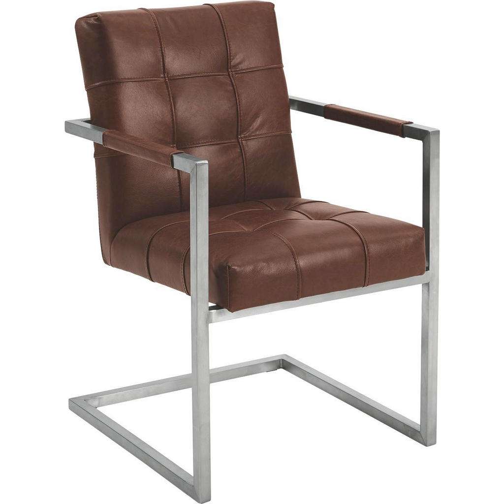 Musterring ARMLEHNSTUHL Echtleder Braun, Silber