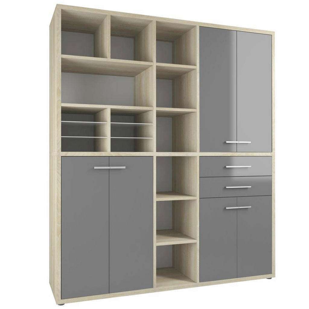 XXXL REGALKOMBINATION Glas Grau, Braun