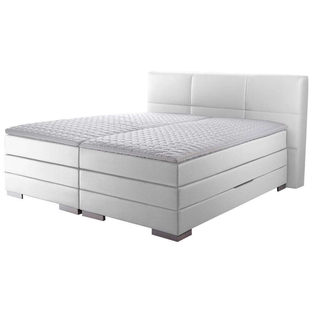 Novel BOXSPRINGBETT 'PRINZ' H2/H3 Lederlook 160/200 cm INKL. Matratze, gepolstertes Kopfteil, Bettkasten, Topper, Weiß