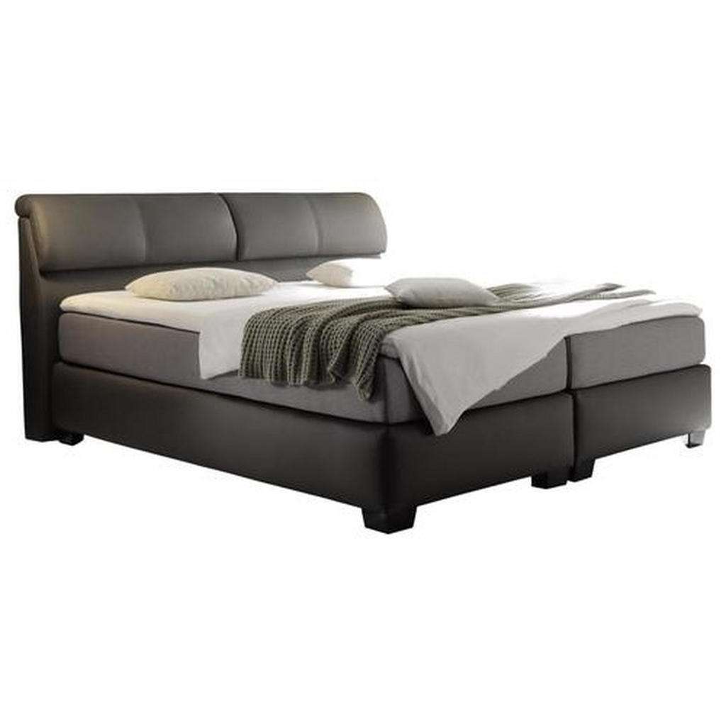 Carryhome BOXSPRINGBETT Lederlook, Webstoff 180/200 cm INKL. Matratze, gepolstertes Kopfteil, Topper, Grau, Grau