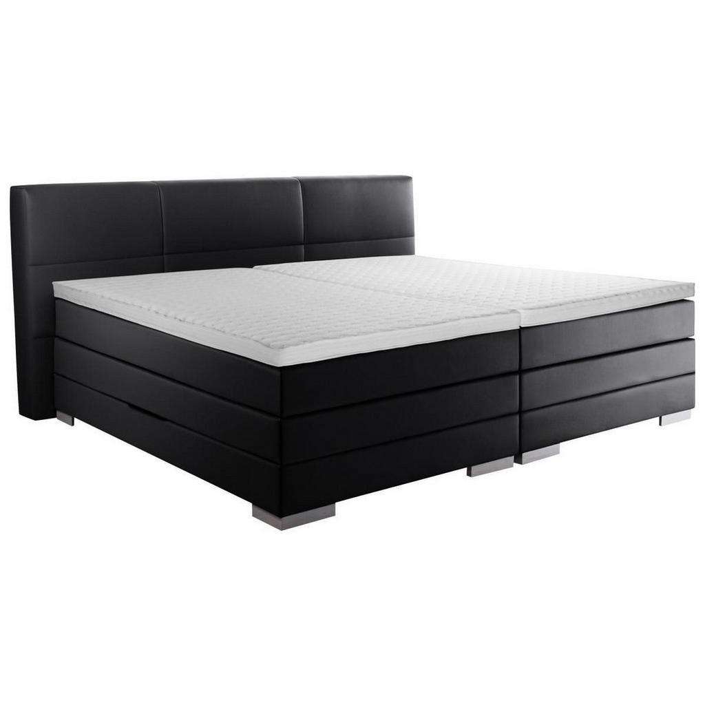 Novel BOXSPRINGBETT 'PRINZ' H2 Lederlook 200/200 cm INKL. Matratze, gepolstertes Kopfteil, Bettkasten, Topper, Schwarz