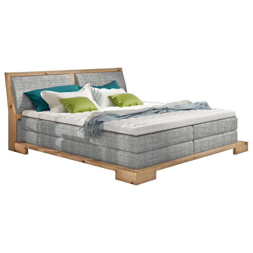 Linea Natura BOXSPRINGBETT Webstoff 180/200 cm INKL. Topper, Grau, Braun