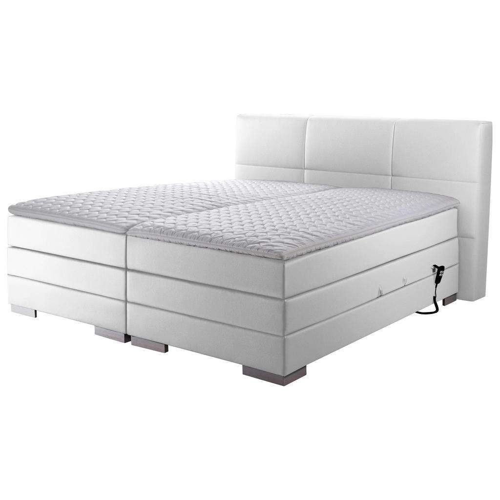 Novel BOXSPRINGBETT 'PRINZ' H2/H3 Lederlook 160/200 cm INKL. Matratze, gepolstertes Kopfteil, Topper, motorische Verstellbarkeit, Weiß