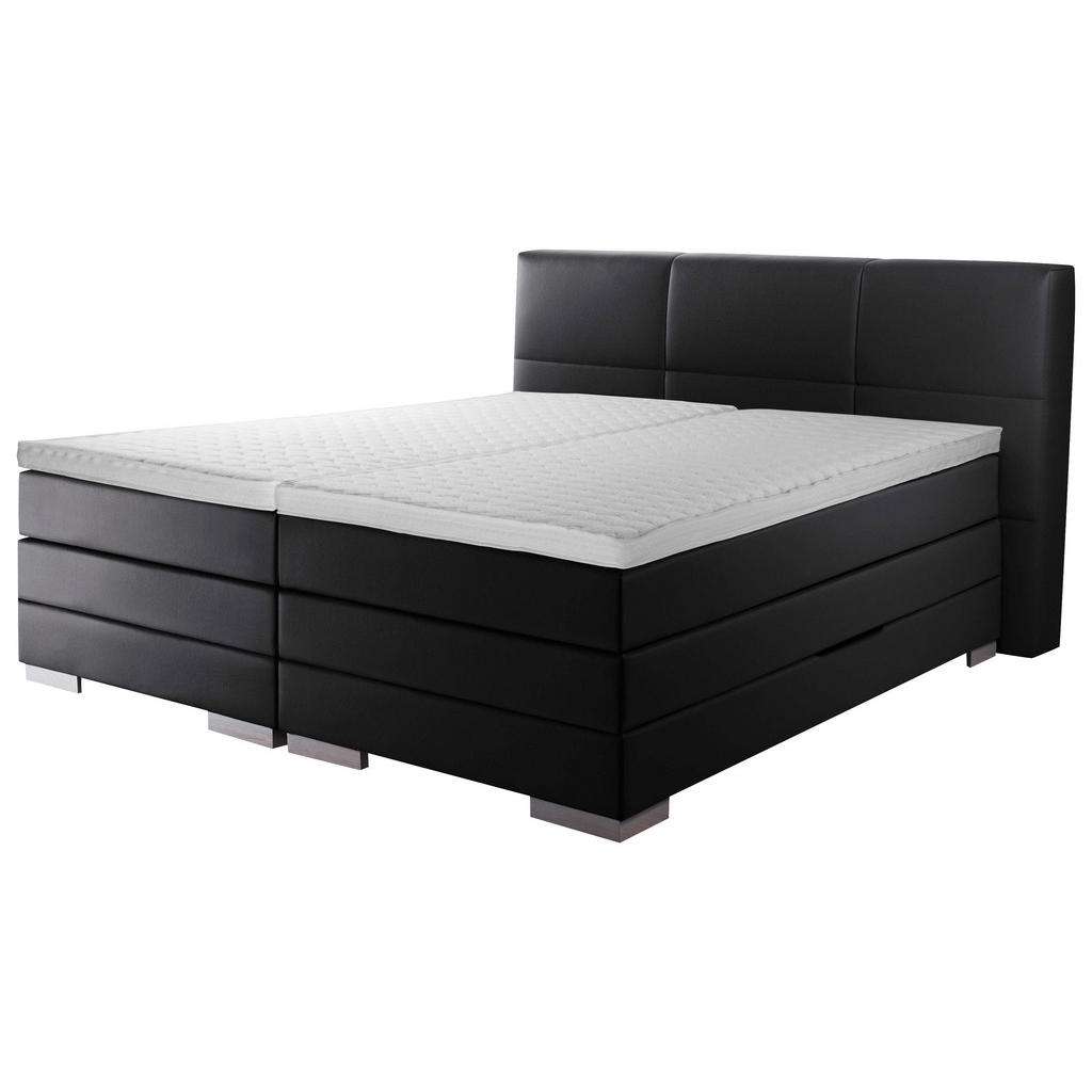 Novel BOXSPRINGBETT 'PRINZ' H2 Lederlook INKL. Matratze, gepolstertes Kopfteil, Bettkasten, Topper, Schwarz