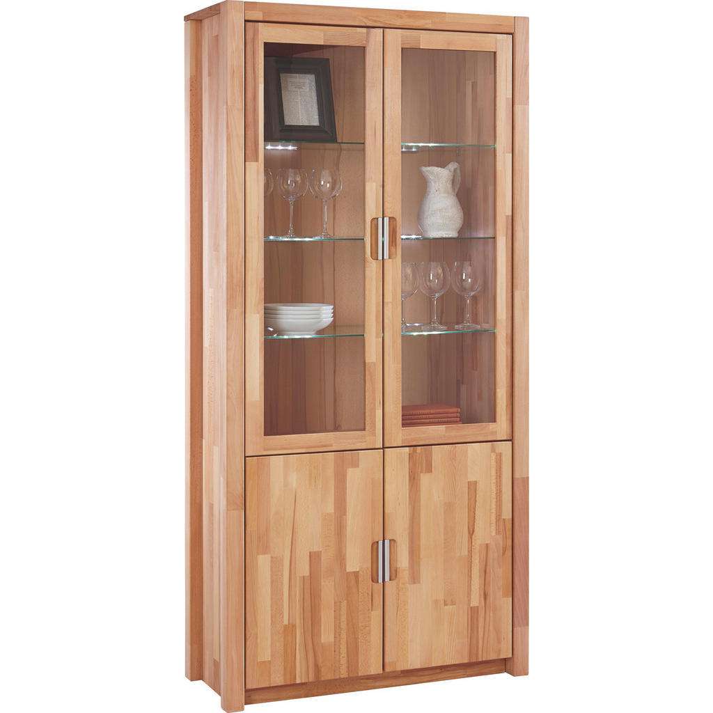 Carryhome VITRINE Kernbuche furniert, massiv Braun
