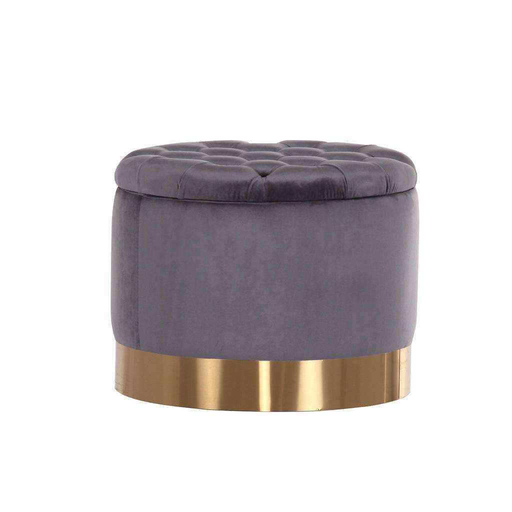 Carryhome HOCKER Samt Grau, Gold