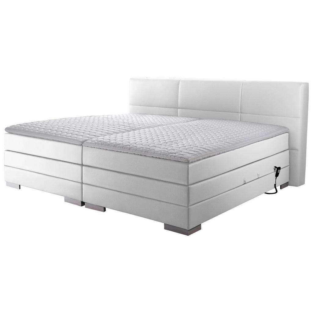 Novel BOXSPRINGBETT 'PRINZ' H2 Lederlook 200/200 cm INKL. Matratze, gepolstertes Kopfteil, Topper, motorische Verstellbarkeit, Weiß