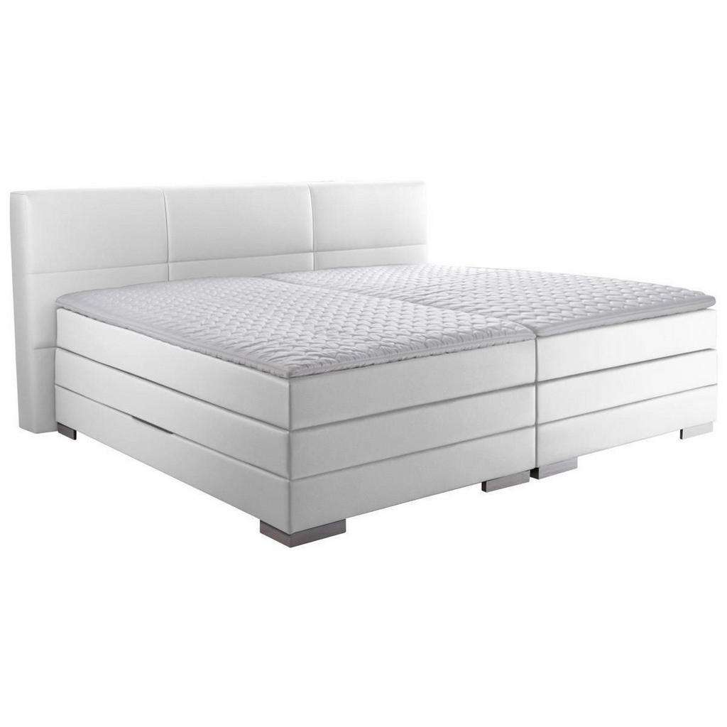 Novel BOXSPRINGBETT 'PRINZ' H3 Lederlook 200/200 cm INKL. Matratze, gepolstertes Kopfteil, Topper, Weiß