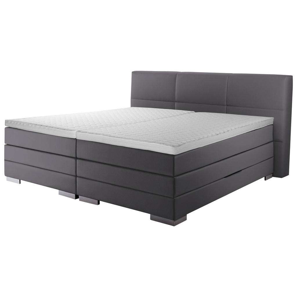 Novel BOXSPRINGBETT 'PRINZ' H3 Lederlook 180/200 cm INKL. Matratze, gepolstertes Kopfteil, Topper, Grau