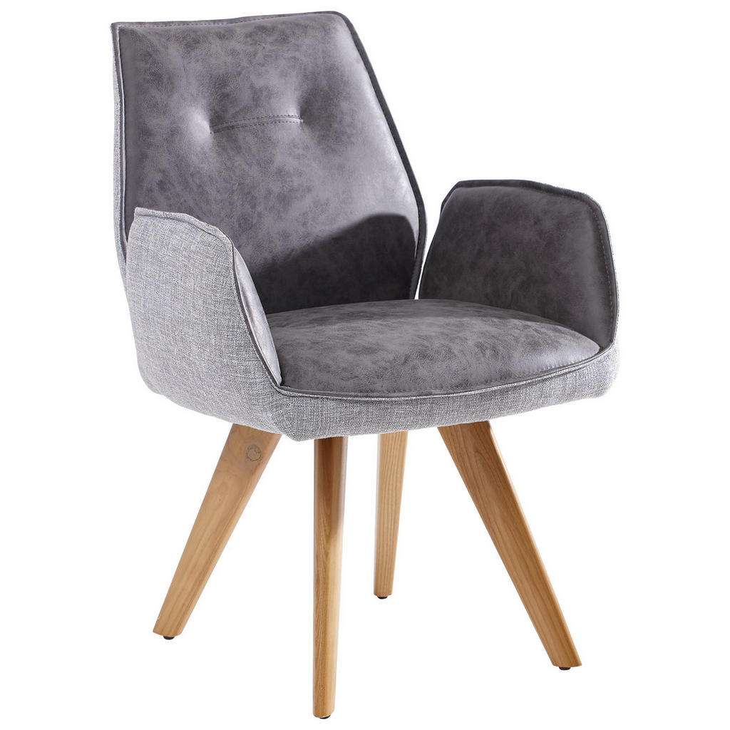 Venda ARMLEHNSTUHL Lederlook Esche massiv Grau, Braun