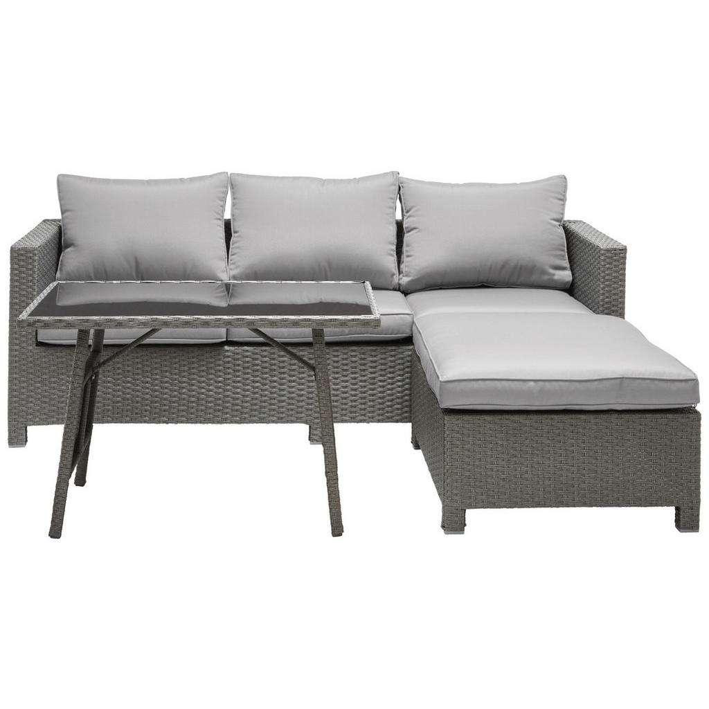 Ambia Garden DINING-LOUNGESET Weiß, Grau Kunststoffgeflecht Stahl