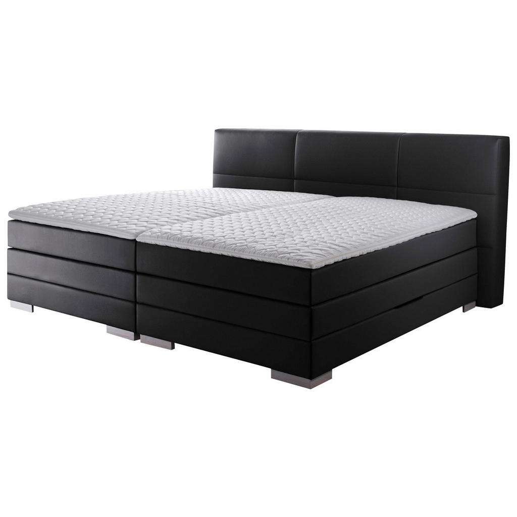 Novel BOXSPRINGBETT 'PRINZ' H2/H3 Lederlook 200/200 cm INKL. Matratze, gepolstertes Kopfteil, Topper, Schwarz