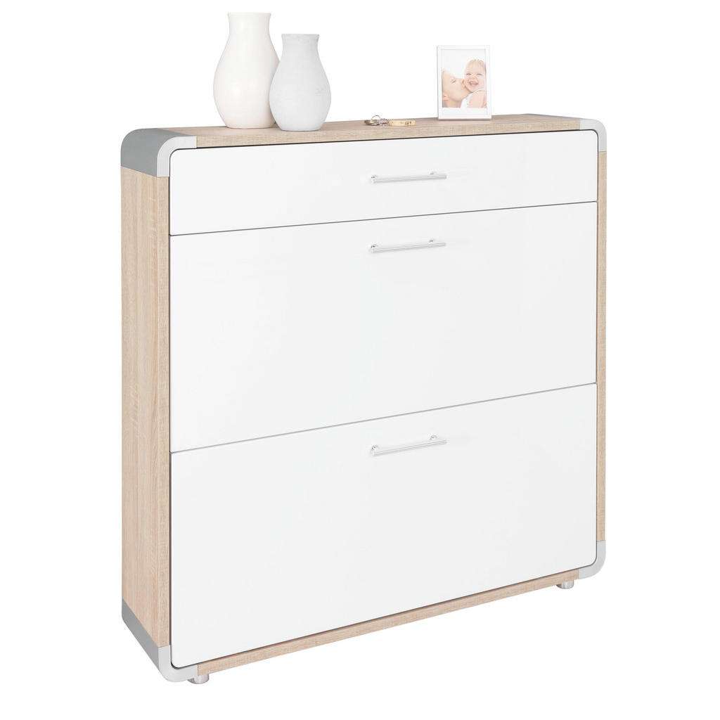 Moderano SCHUHSCHRANK Hochglanz Weiß, Beige