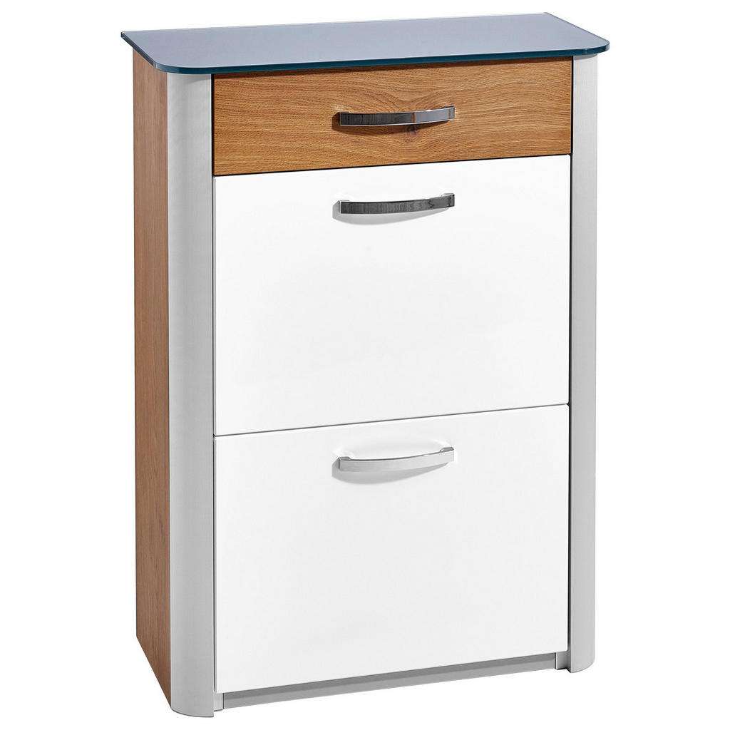 Moderano SCHUHSCHRANK Weiß, Braun, Silber