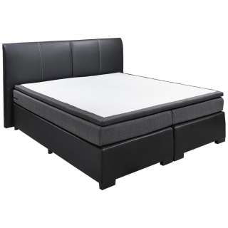 Carryhome BOXSPRINGBETT Lederlook, Webstoff 180/200 cm INKL. Matratze, gepolstertes Kopfteil, Topper, Grau, Schwarz