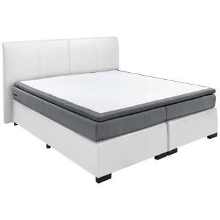 Carryhome BOXSPRINGBETT Lederlook, Webstoff 180/200 cm INKL. Matratze, gepolstertes Kopfteil, Topper, Weiß