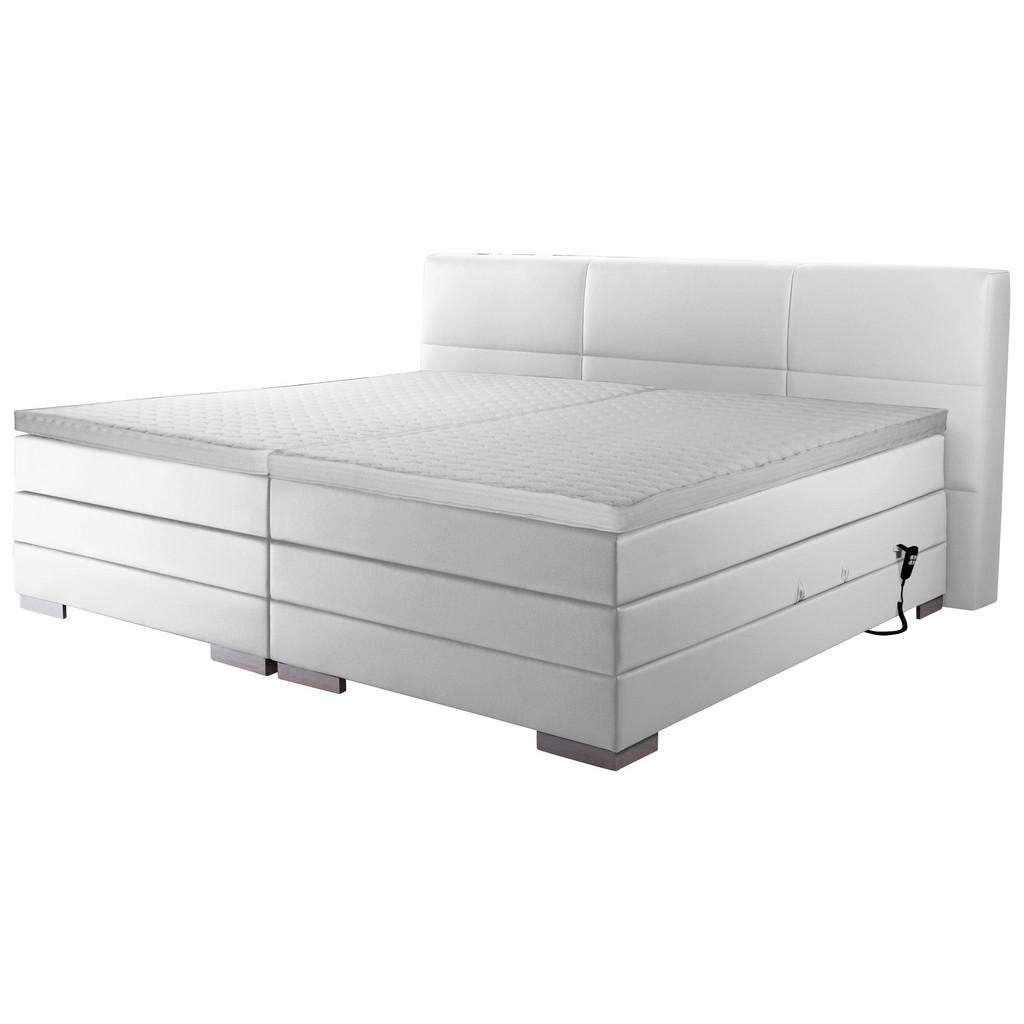 Novel BOXSPRINGBETT 'PRINZ' H2/H3 Lederlook 200/200 cm INKL. Matratze, gepolstertes Kopfteil, Topper, motorische Verstellbarkeit, Weiß
