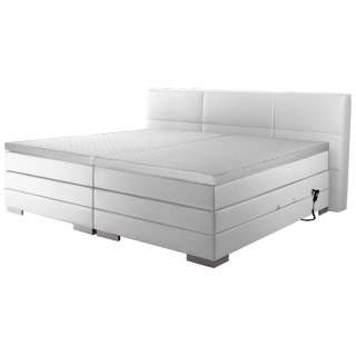 Novel BOXSPRINGBETT 'PRINZ' H2/H3 Lederlook 200/200 cm INKL. Matratze, gepolstertes Kopfteil, Topper, motorische Verstellbarkeit, Weiß