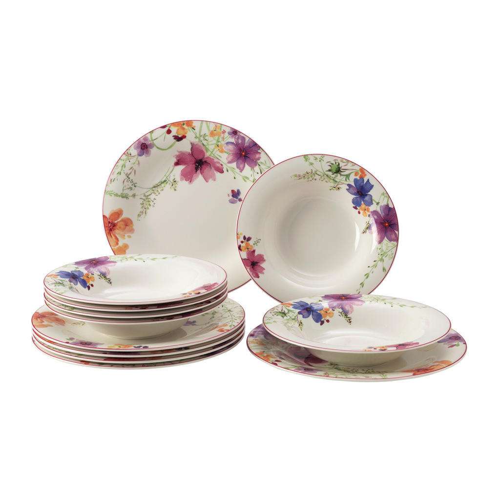 Villeroy & Boch Porzellan TAFELSERVICE 12-teilig, Geld, Rosa, Grün