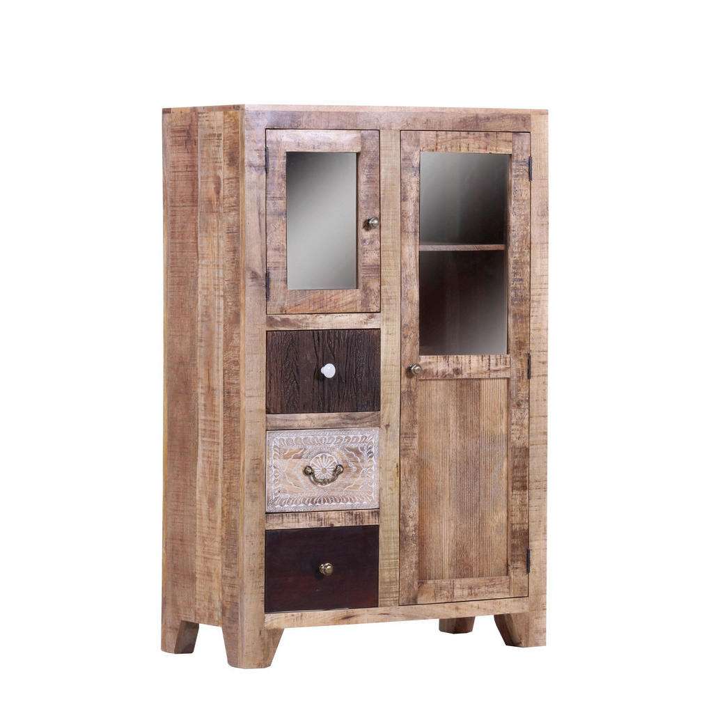 XXXL VITRINE Akazie, Mangoholz massiv Mehrfarbig