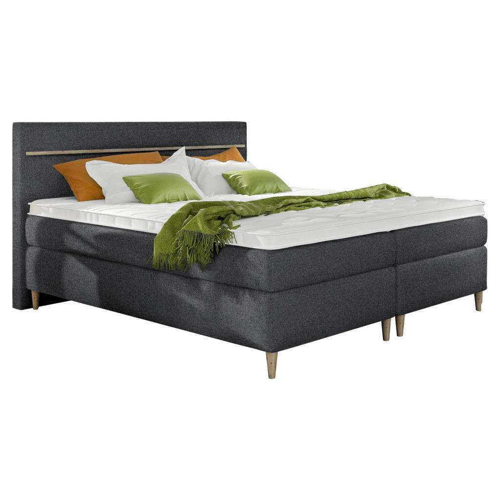 Linea Natura BOXSPRINGBETT Webstoff 180/200 cm INKL. Topper, Braun, Grau
