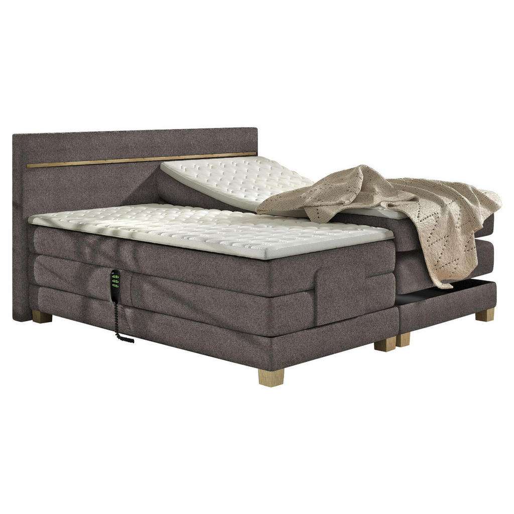 Linea Natura BOXSPRINGBETT Webstoff 180/200 cm INKL. Topper, motorische Verstellbarkeit, Grau, Braun, Beige