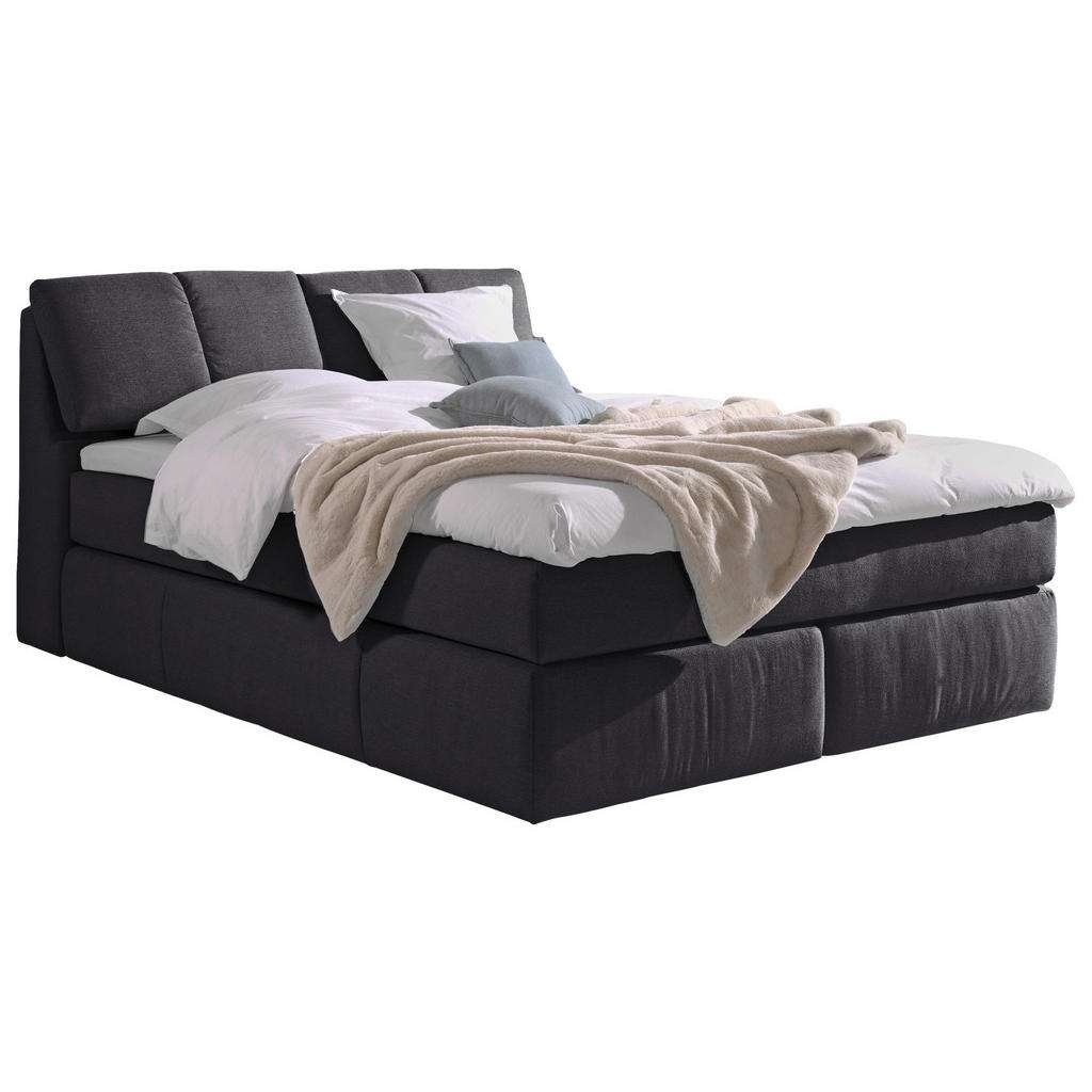 Carryhome BOXSPRINGBETT Mikrofaser 140/200 cm INKL. Matratze, gepolstertes Kopfteil, Topper, Schwarz