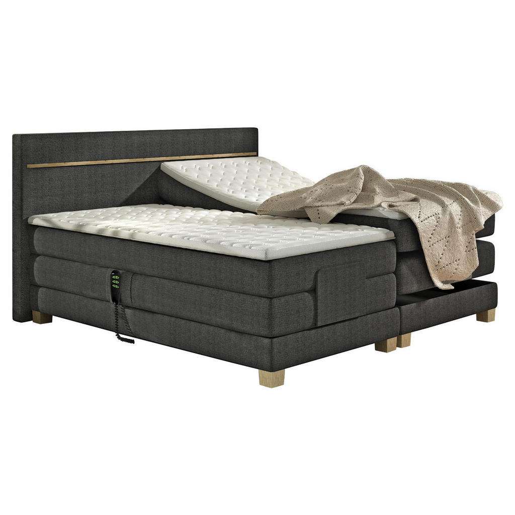 Linea Natura BOXSPRINGBETT Webstoff 160/200 cm INKL. Topper, motorische Verstellbarkeit, Braun, Grau